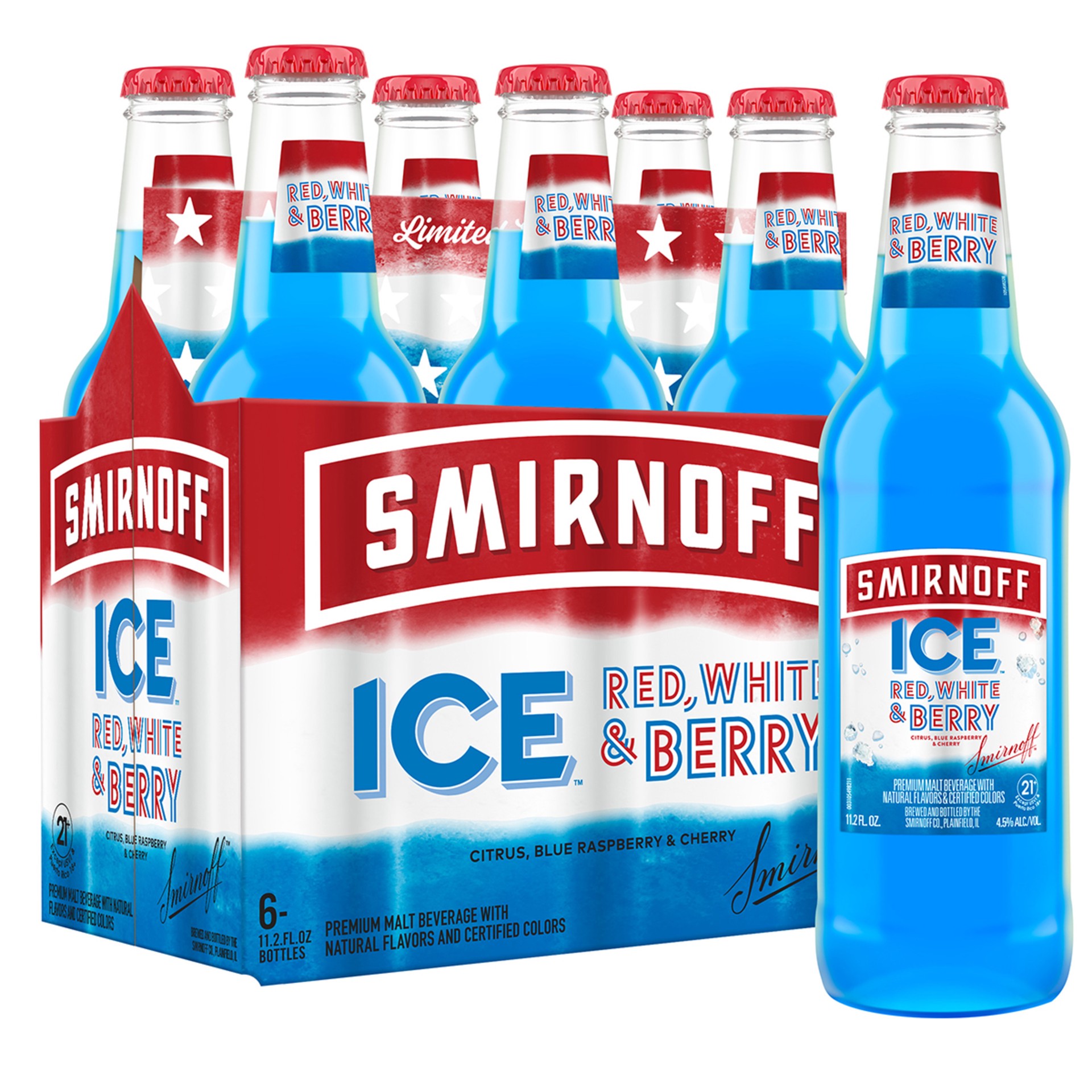 slide 1 of 10, Smirnoff Red, White & Berry Premium Malt Beverage 6 - 11.2 fl oz Bottles, 6 ct