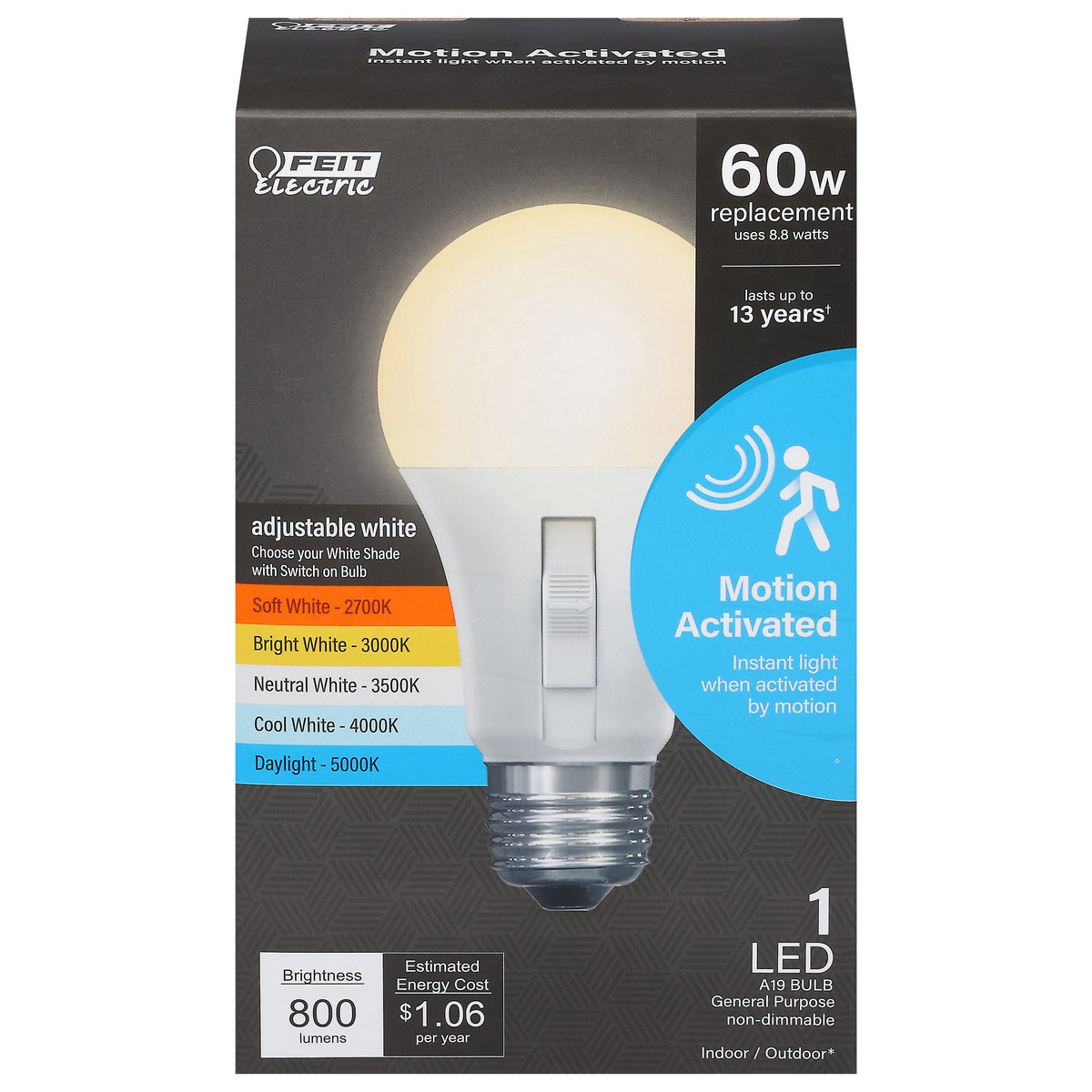 slide 1 of 12, Feit Electric 8.8 Watts Motion Activated LED Bulb 1 ea, 1 ct