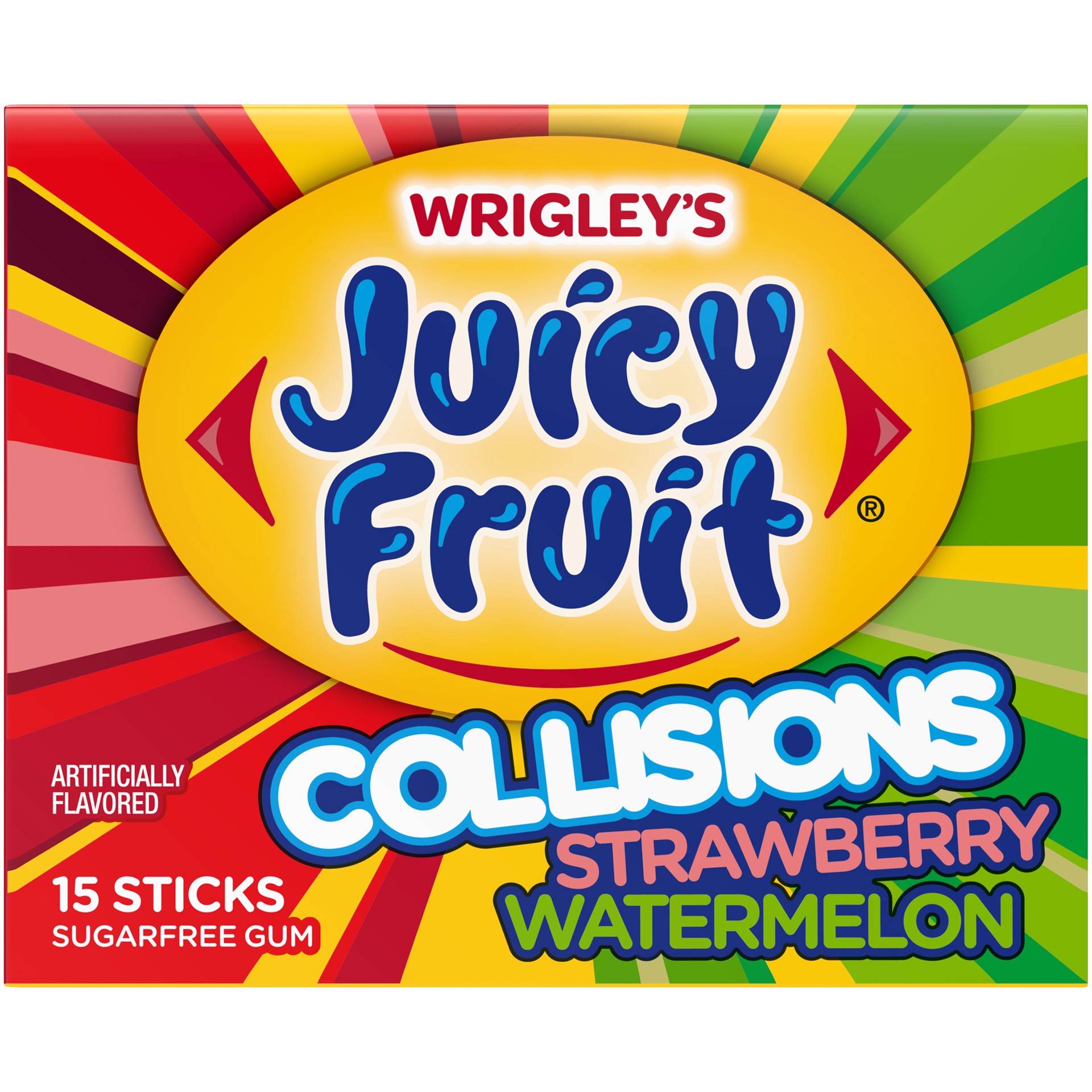 slide 1 of 2, JUICY FRUIT Collisions Strawberry Watermelon Chewing Gum, Single Pack, 15 Stick, 1 ct