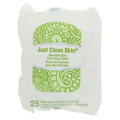 slide 1 of 1, Just Clean Skin Sensitive Skin Cleansing Cloths, 25 ct