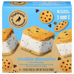 Nightingale Cookie Monster Ice Cream Sandwiches Chomp Size 4 - 2.6 oz Each