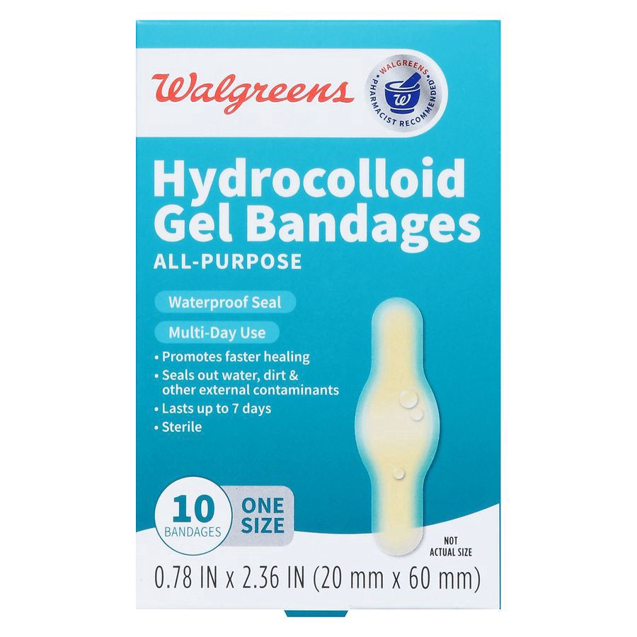 slide 4 of 5, Walgreens Hydrocolloid Gel Bandages One Size 0.78 IN x 2.36 IN, 10 ct
