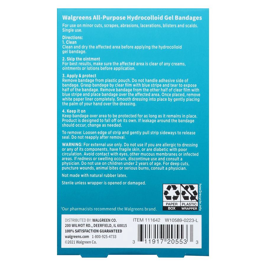 slide 3 of 5, Walgreens Hydrocolloid Gel Bandages One Size 0.78 IN x 2.36 IN, 10 ct