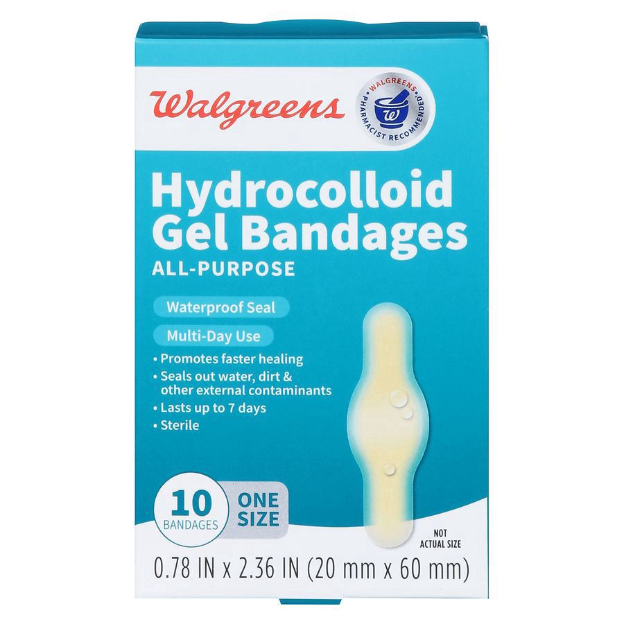 slide 1 of 5, Walgreens Hydrocolloid Gel Bandages One Size 0.78 IN x 2.36 IN, 10 ct