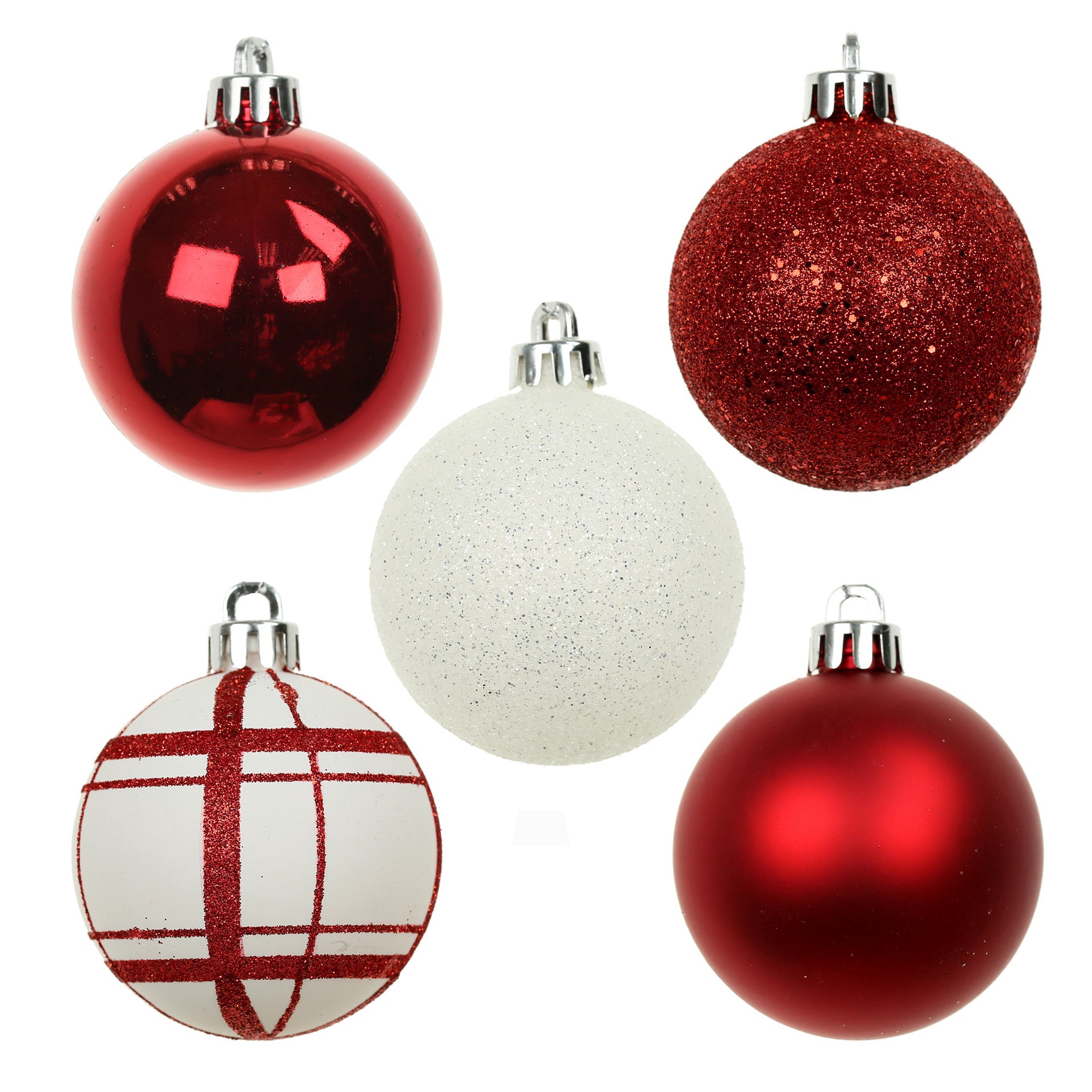 slide 2 of 3, 5 Pack 2.2" Red & White Shatterproof Ball Ornaments By Ashland, 5 ct