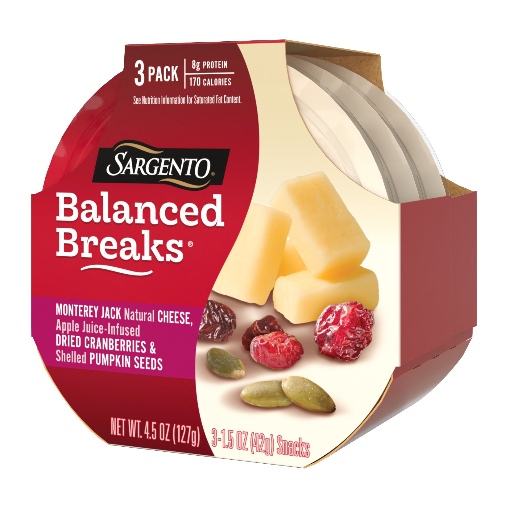 slide 4 of 7, Sargento Balanced Breaks Monterey Jack Cheese, Cranberries & Pumpkin Seeds, 3 ct; 4.5 oz