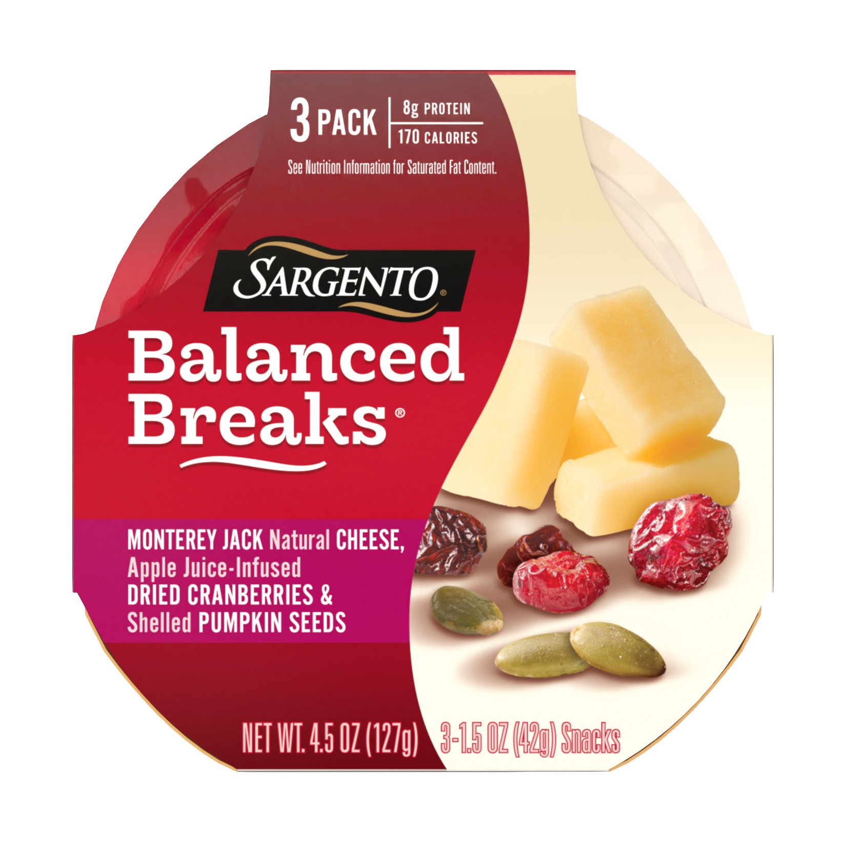 slide 1 of 7, Sargento Balanced Breaks Monterey Jack Cheese, Cranberries & Pumpkin Seeds, 3 ct; 4.5 oz