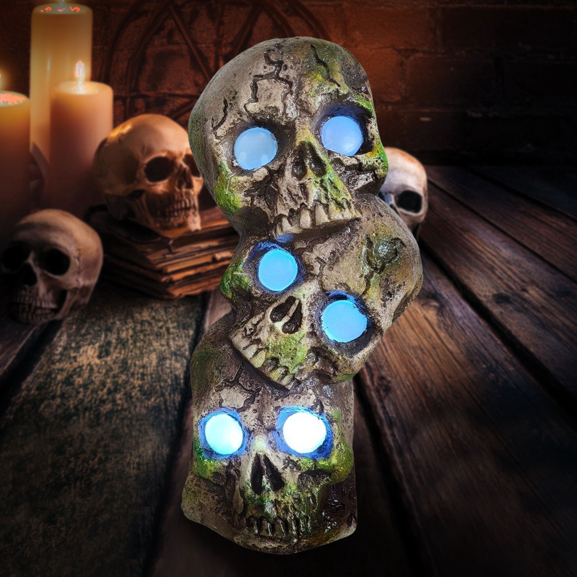 slide 2 of 3, 13.5" Gray Led Stacked Skulls Decor By Ashland, 13.5 in