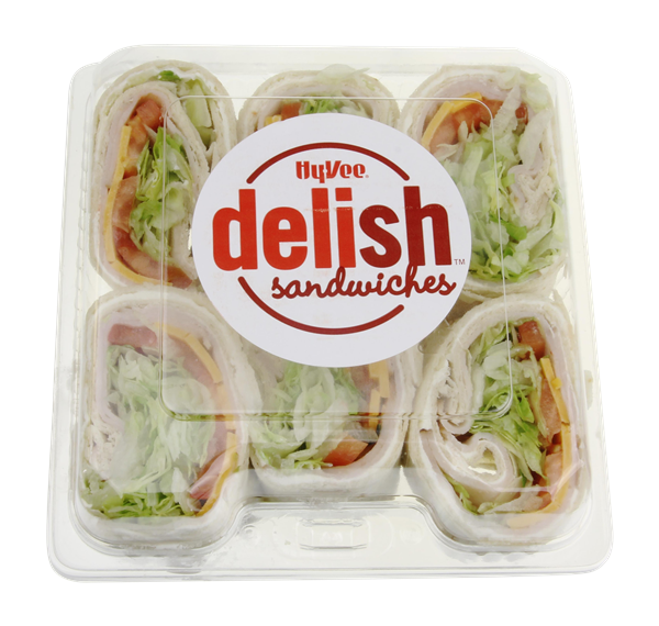 slide 1 of 1, Hy-Vee Turkey & Cheddar Rotella Wrap Seving = 6 Pieces / 1 Wrap, 8 oz