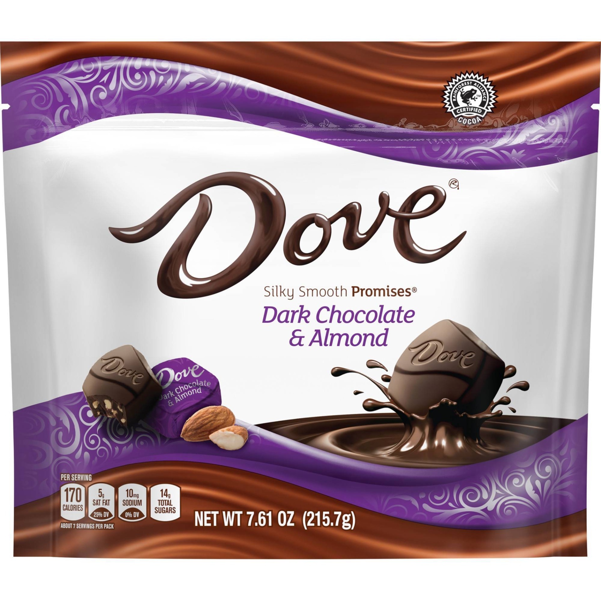 slide 1 of 5, DOVE PROMISES Dark Chocolate Almond Candy, 7.61 oz