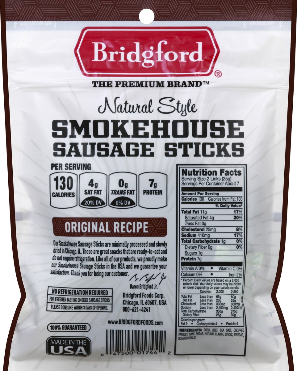 slide 6 of 6, Bridgford Natural Style Smokehouse Sausage Sticks Original Recipe, 6 oz