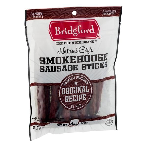 slide 1 of 6, Bridgford Natural Style Smokehouse Sausage Sticks Original Recipe, 6 oz