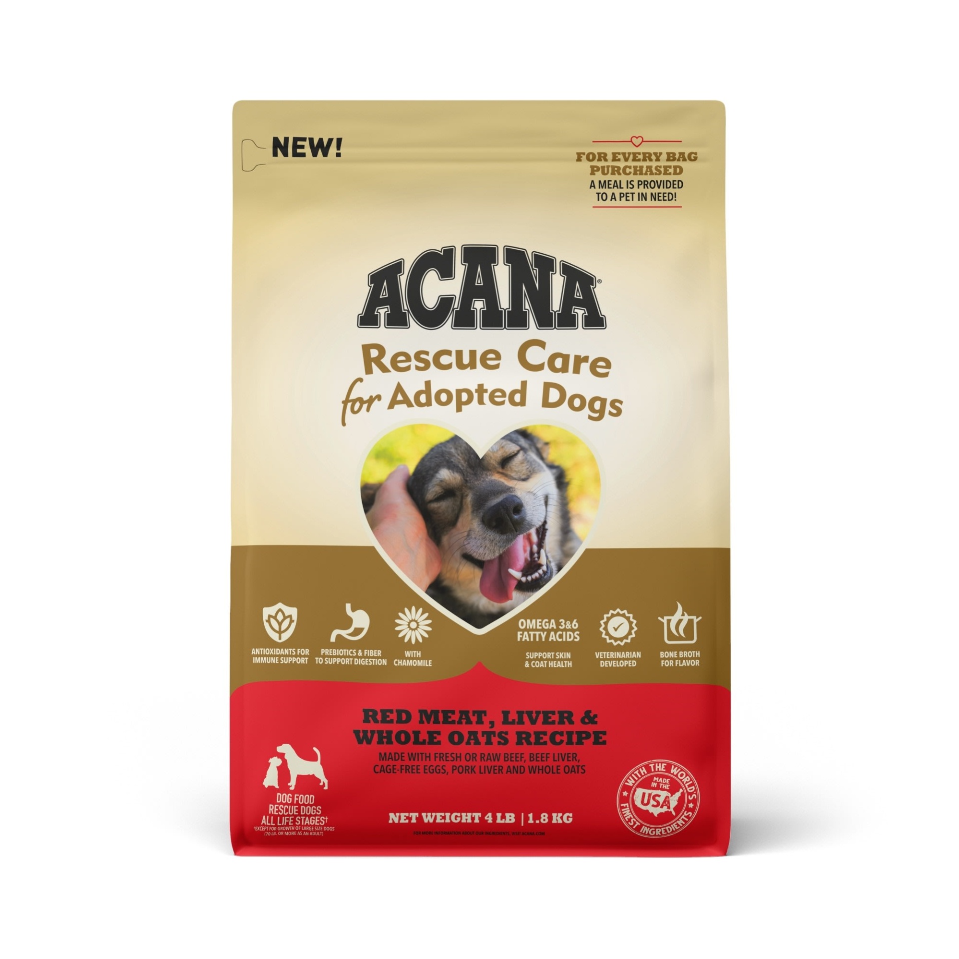 slide 1 of 1, ACANA Rescue Care For Adopted Dogs Red Meat, Liver & Whole Oats Recipe Premium Dry Food, 4 lb