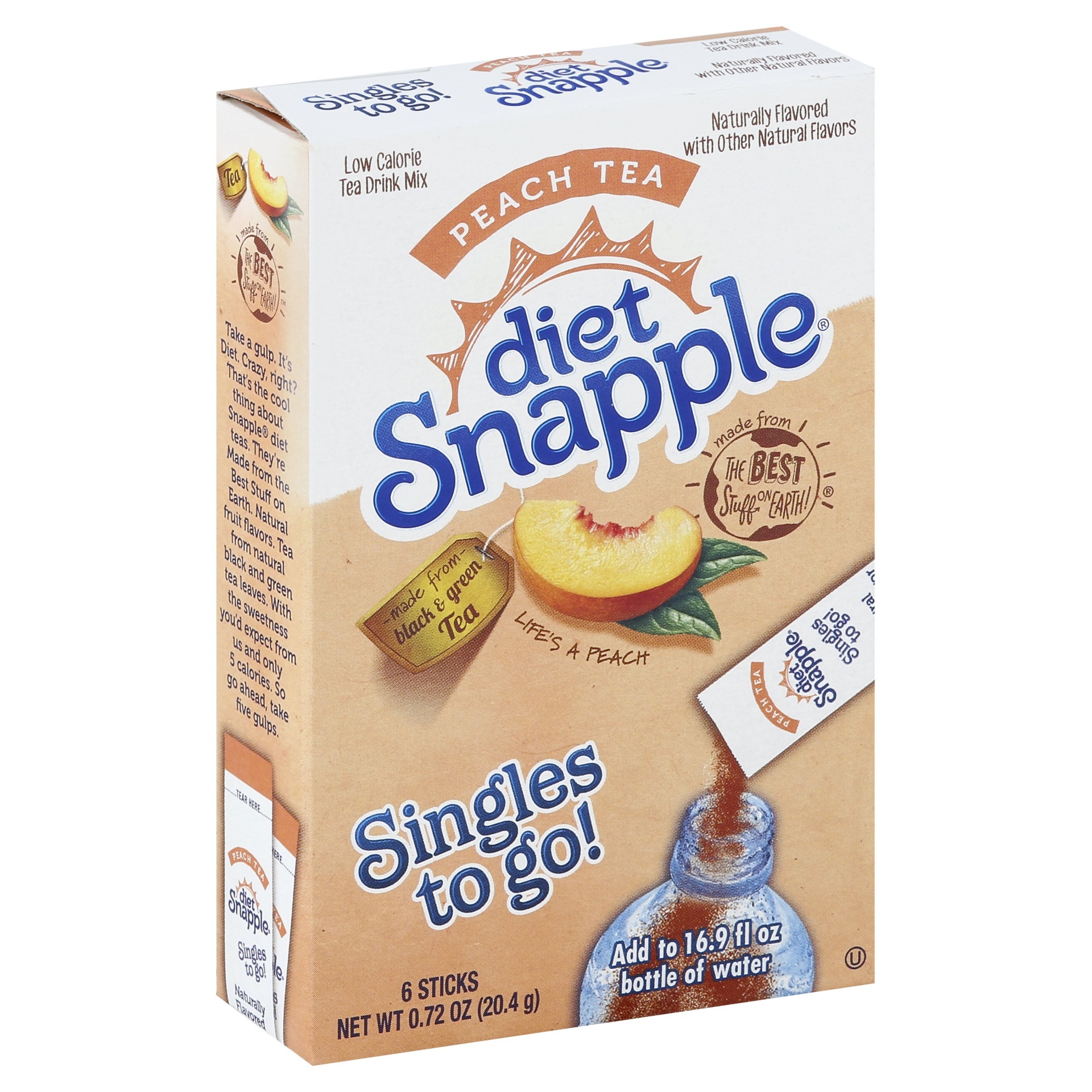 slide 1 of 1, Snapple Diet Singles To Go! Peach Tea, 6 ct