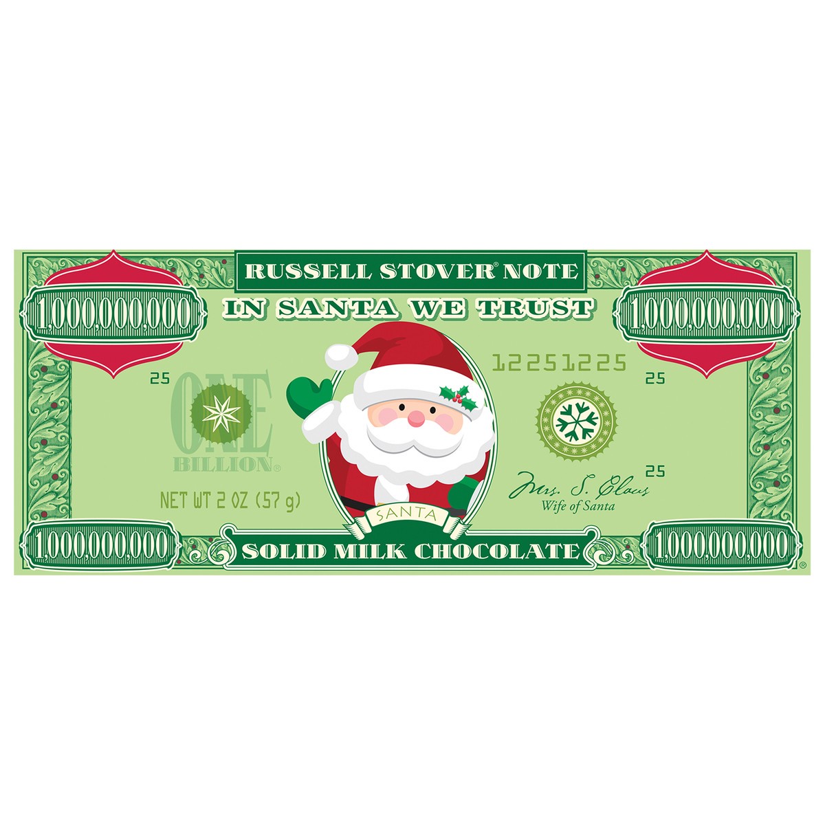 slide 1 of 3, RUSSELL STOVER Christmas Santa Money Solid Milk Chocolate Candy Bar, 2 oz., 2 oz