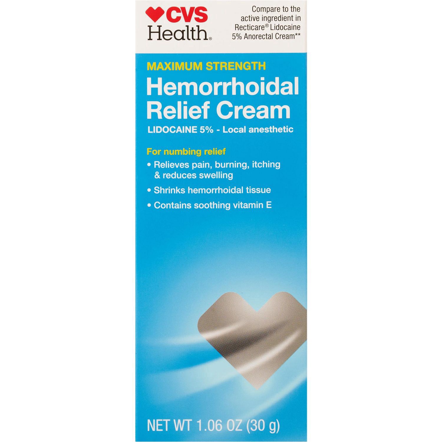 slide 1 of 1, CVS Health Maxiumum Strength Hemorrhoidal Relief Cream, 1.06 Oz, 1 ct