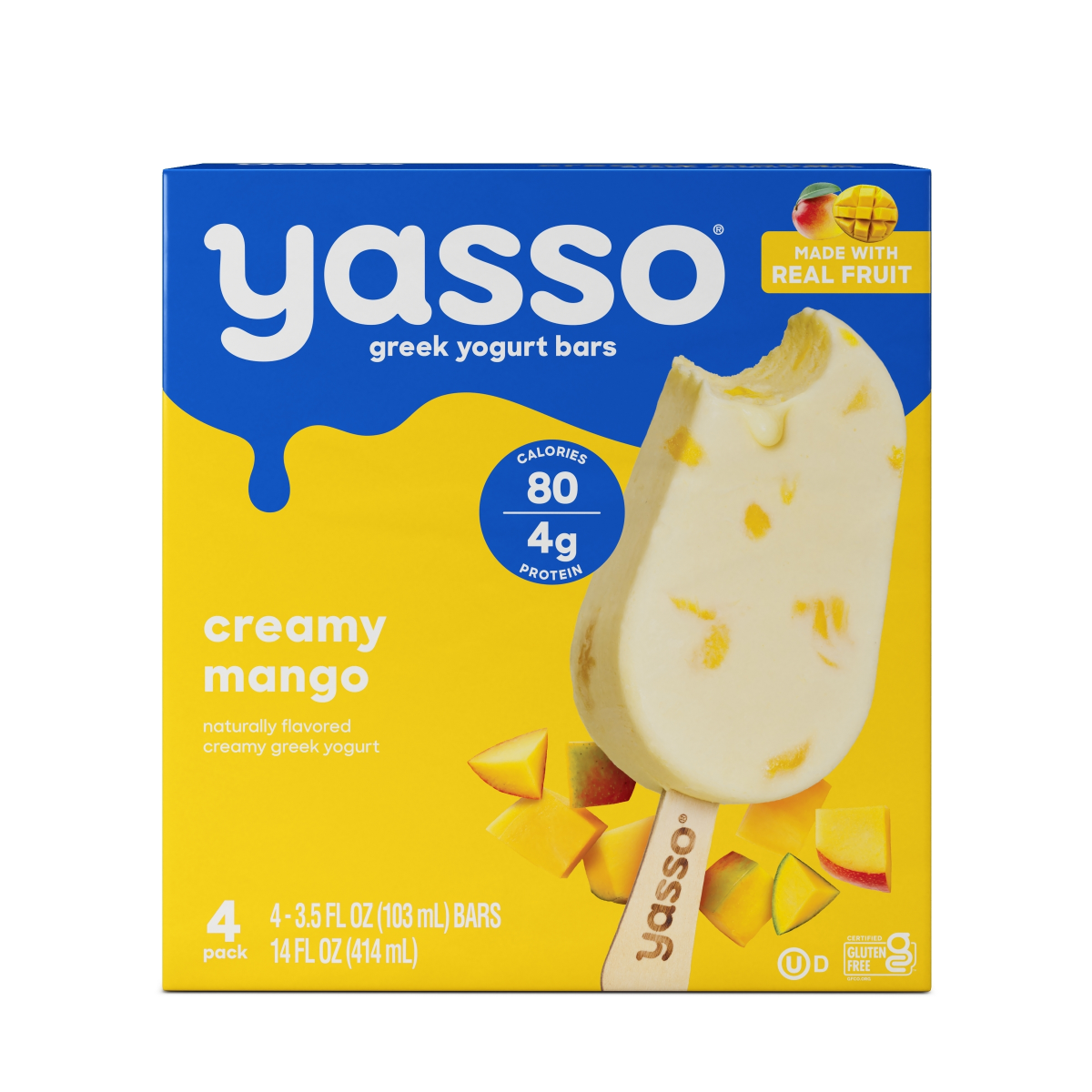 slide 1 of 5, Yasso Frozen Greek Yogurt Creamy Mango Bars, 4 ct