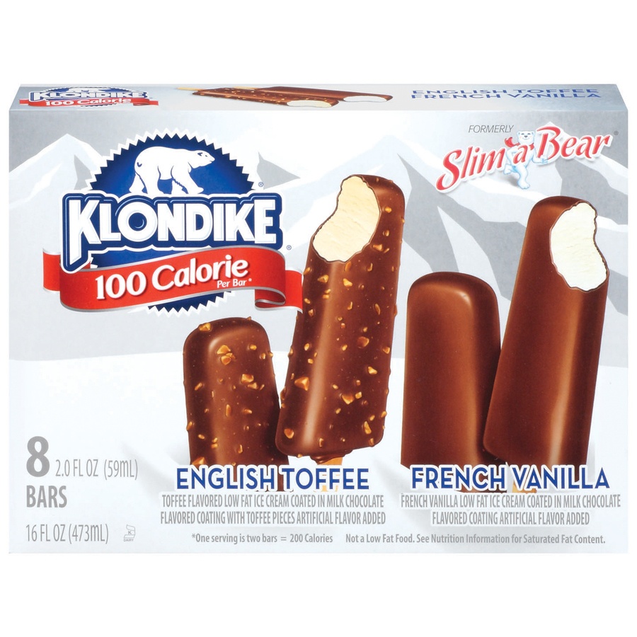 slide 1 of 1, Klondike 100 Calorie English Toffee and French Vanilla Ice Cream Bars, 8 ct; 16 oz