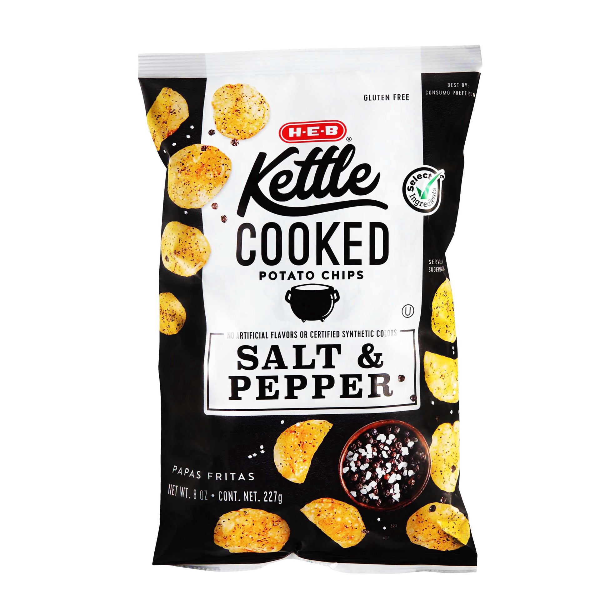 slide 1 of 1, H-E-B Kettle Cooked Salt & Pepper Potato Chips, 8.5 oz