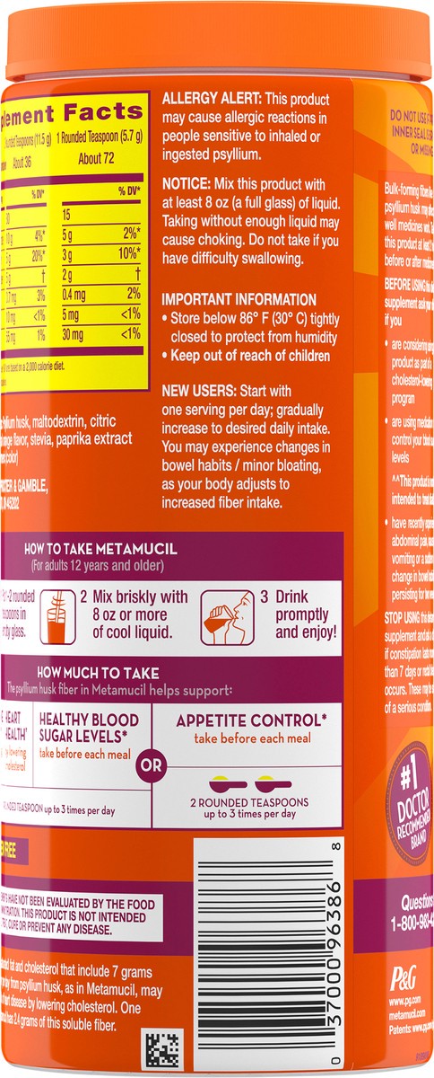 slide 2 of 3, Metamucil Sugar-Free Orange Premium Blend with Stevia Fiber Powder 14.6 oz Canister, 14.6 oz