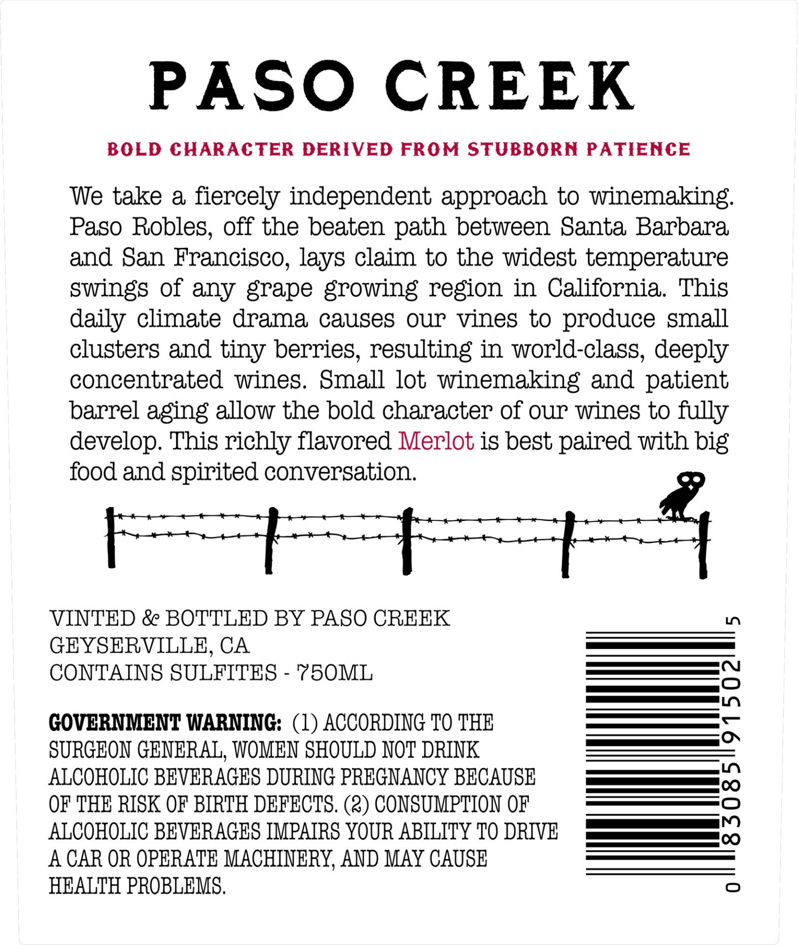 slide 3 of 3, Paso Creek Merlot, 750 ml