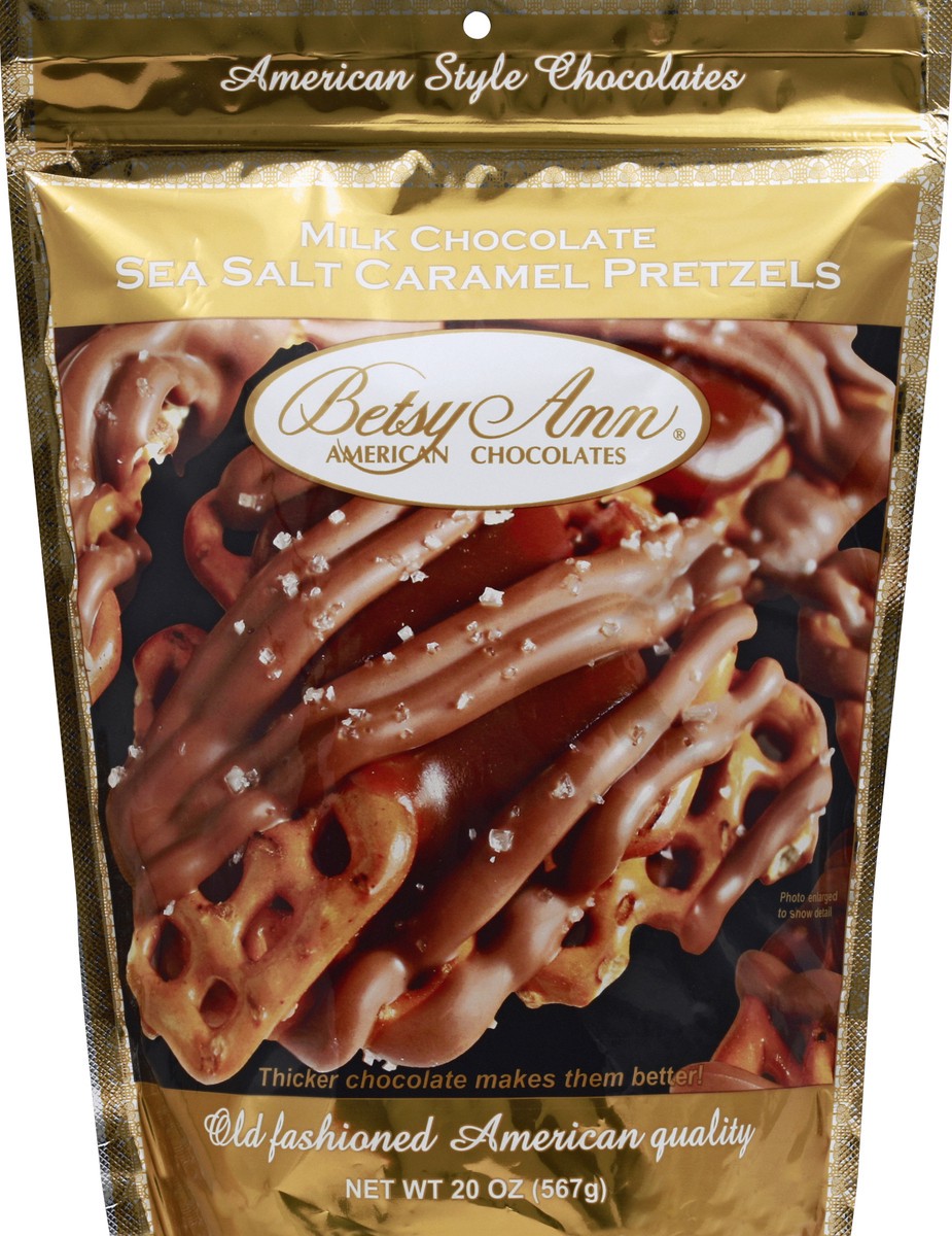 slide 2 of 2, Betsy Ann Pretzels, Milk Chocolate, Sea Salt Caramel, 20 oz