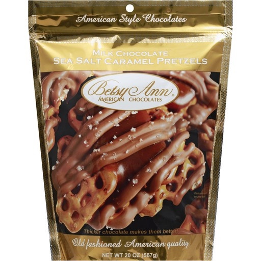 slide 1 of 2, Betsy Ann Pretzels, Milk Chocolate, Sea Salt Caramel, 20 oz