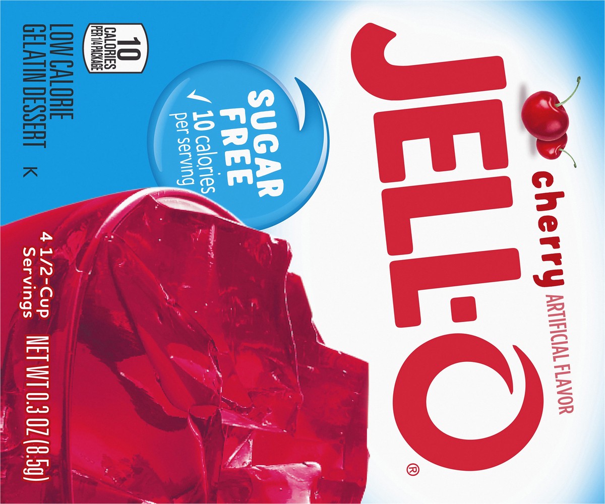 slide 7 of 9, Jell-O Cherry Artificially Flavored Zero Sugar Low Calorie Gelatin Dessert Mix, 0.3 oz Box, 0.3 oz