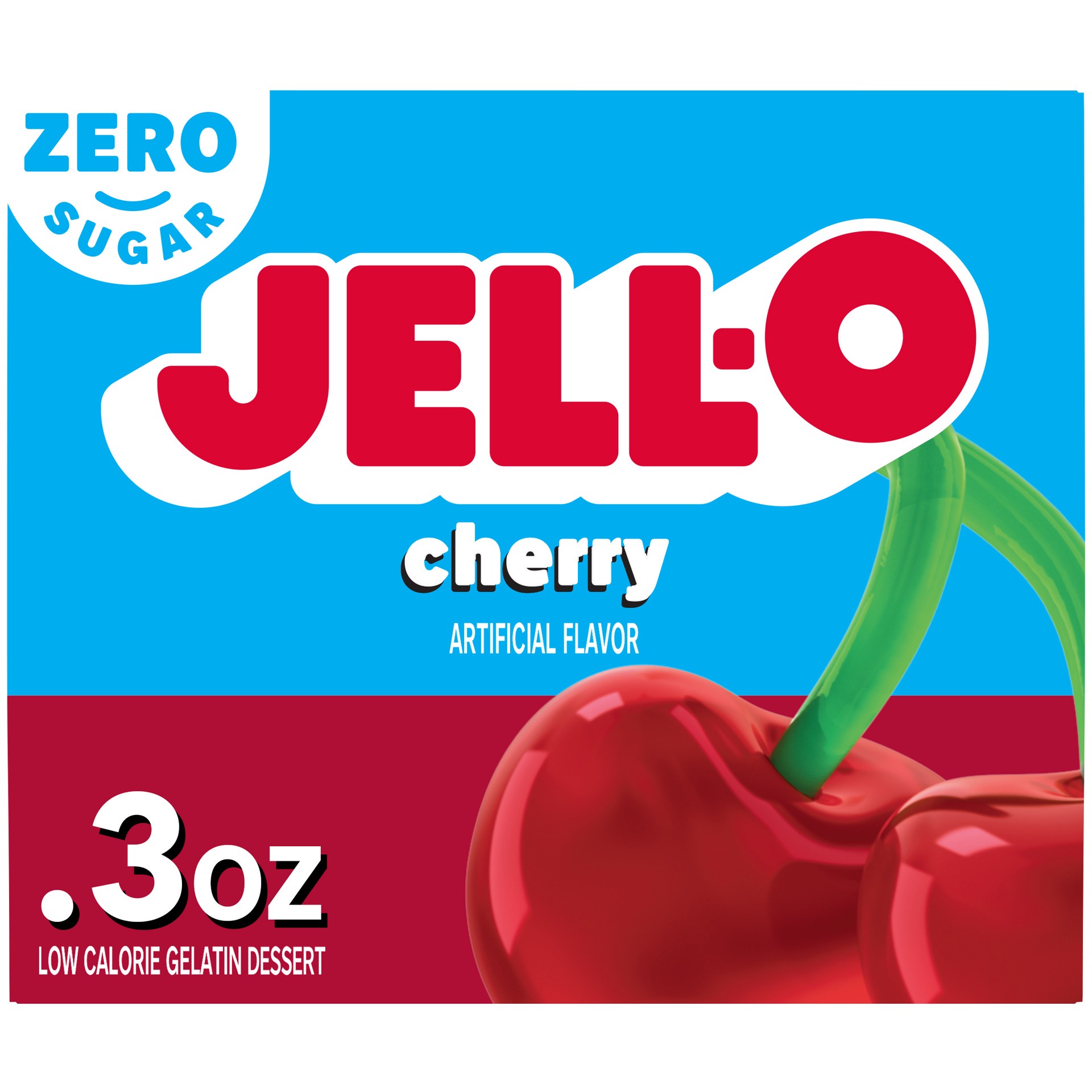 slide 1 of 9, Jell-O Cherry Artificially Flavored Zero Sugar Low Calorie Gelatin Dessert Mix, 0.3 oz Box, 0.3 oz