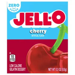 Jell-O Cherry Artificially Flavored Zero Sugar Low Calorie Gelatin Dessert Mix, 0.3 oz Box