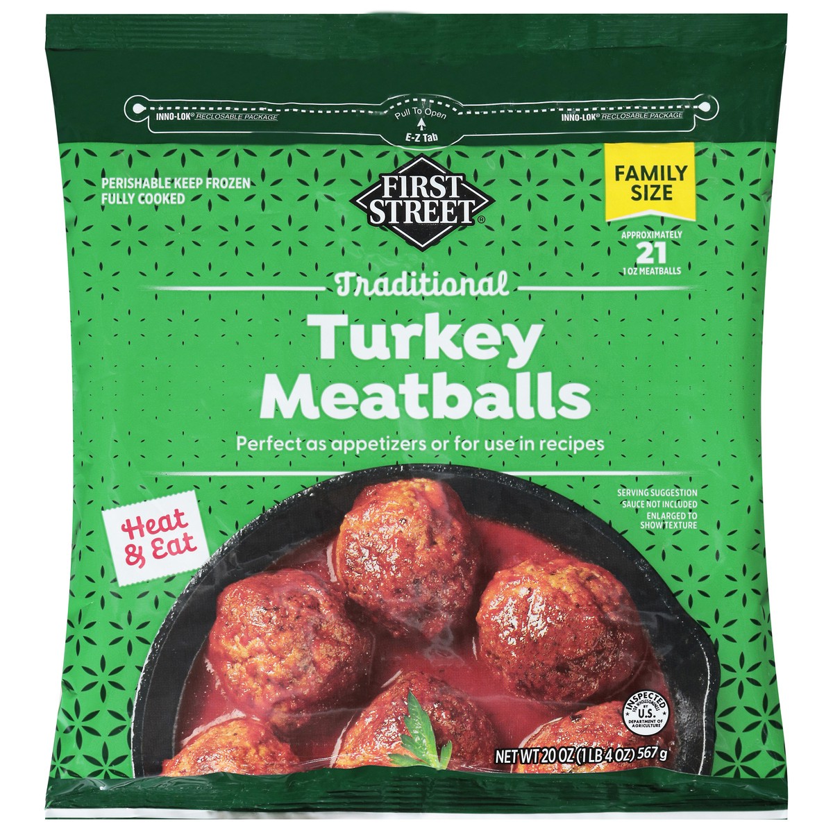 slide 1 of 4, First Street Traditional Turkey Meatballs, 20 oz