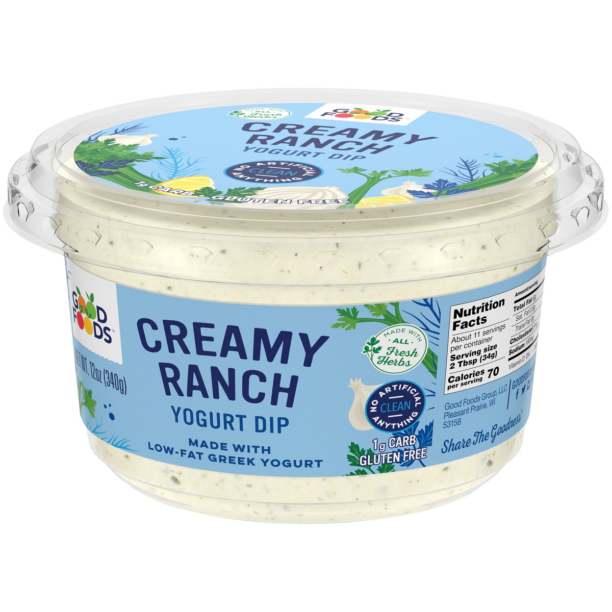 slide 5 of 9, Good Foods Creamy Ranch Yogurt Dip 12 oz. Tub, 12 oz