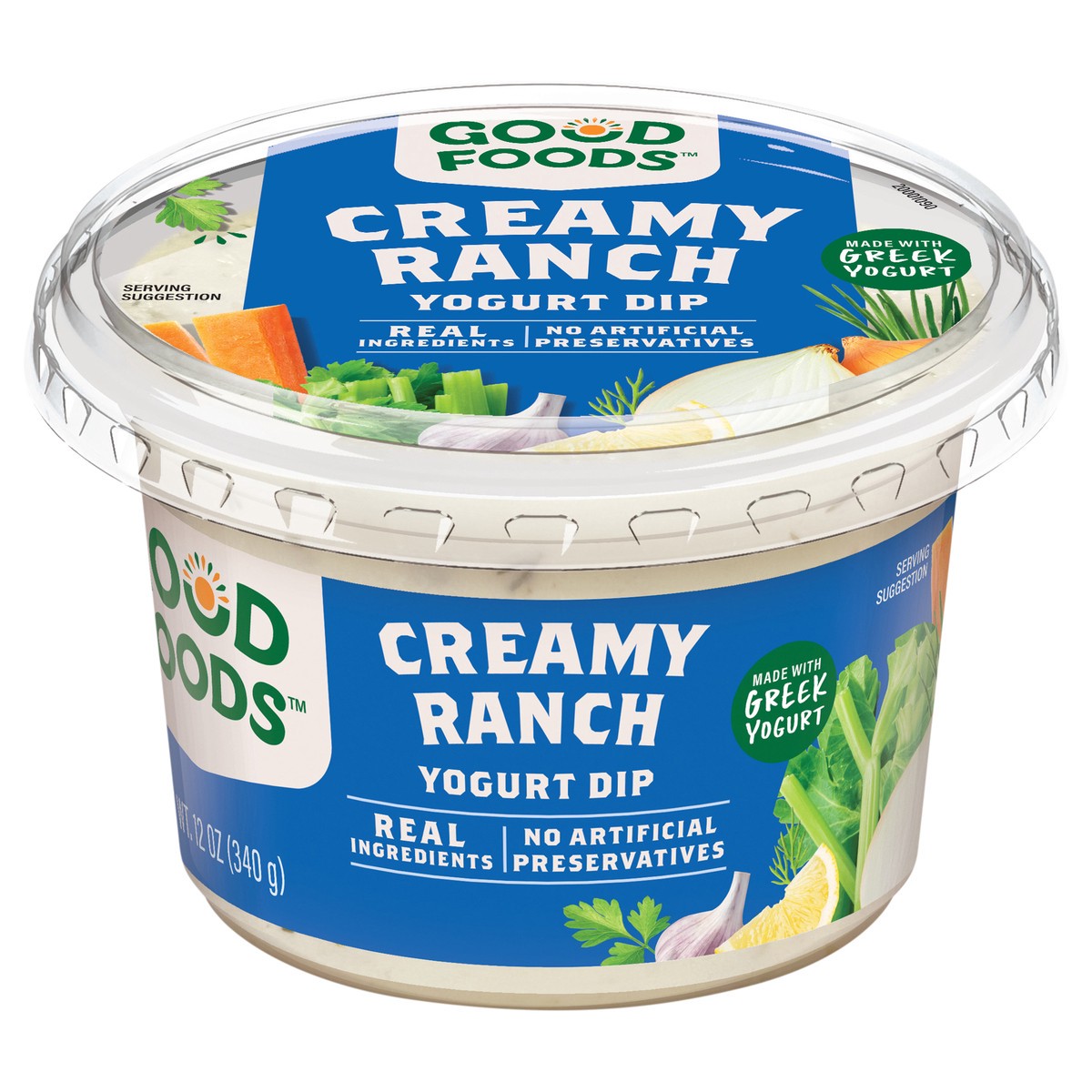 slide 1 of 9, Good Foods Creamy Ranch Yogurt Dip 12 oz. Tub, 12 oz