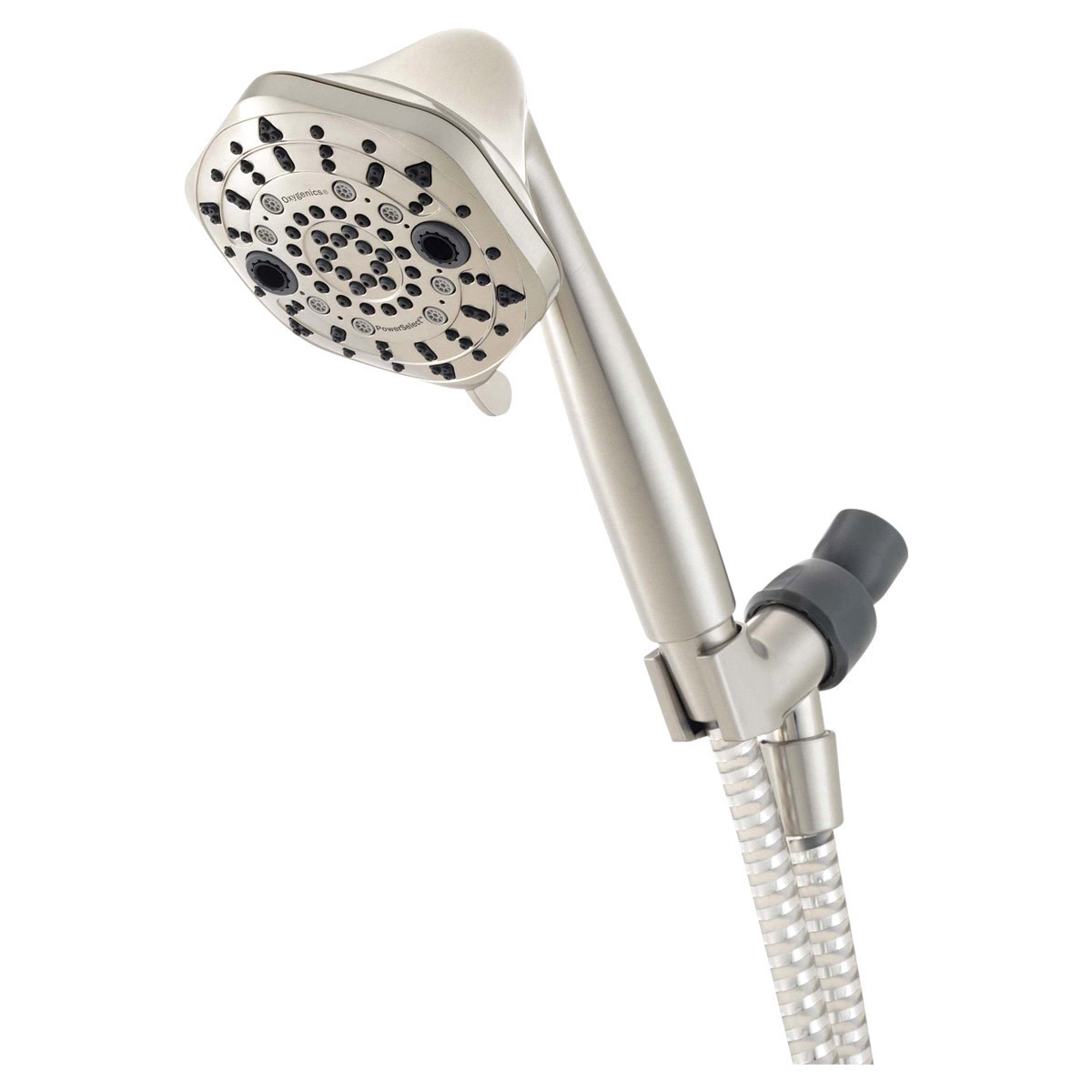 slide 1 of 29, Oxygenics PowerSelect 7-Setting Brushed Nickel Handheld Shower Head, 1 ct