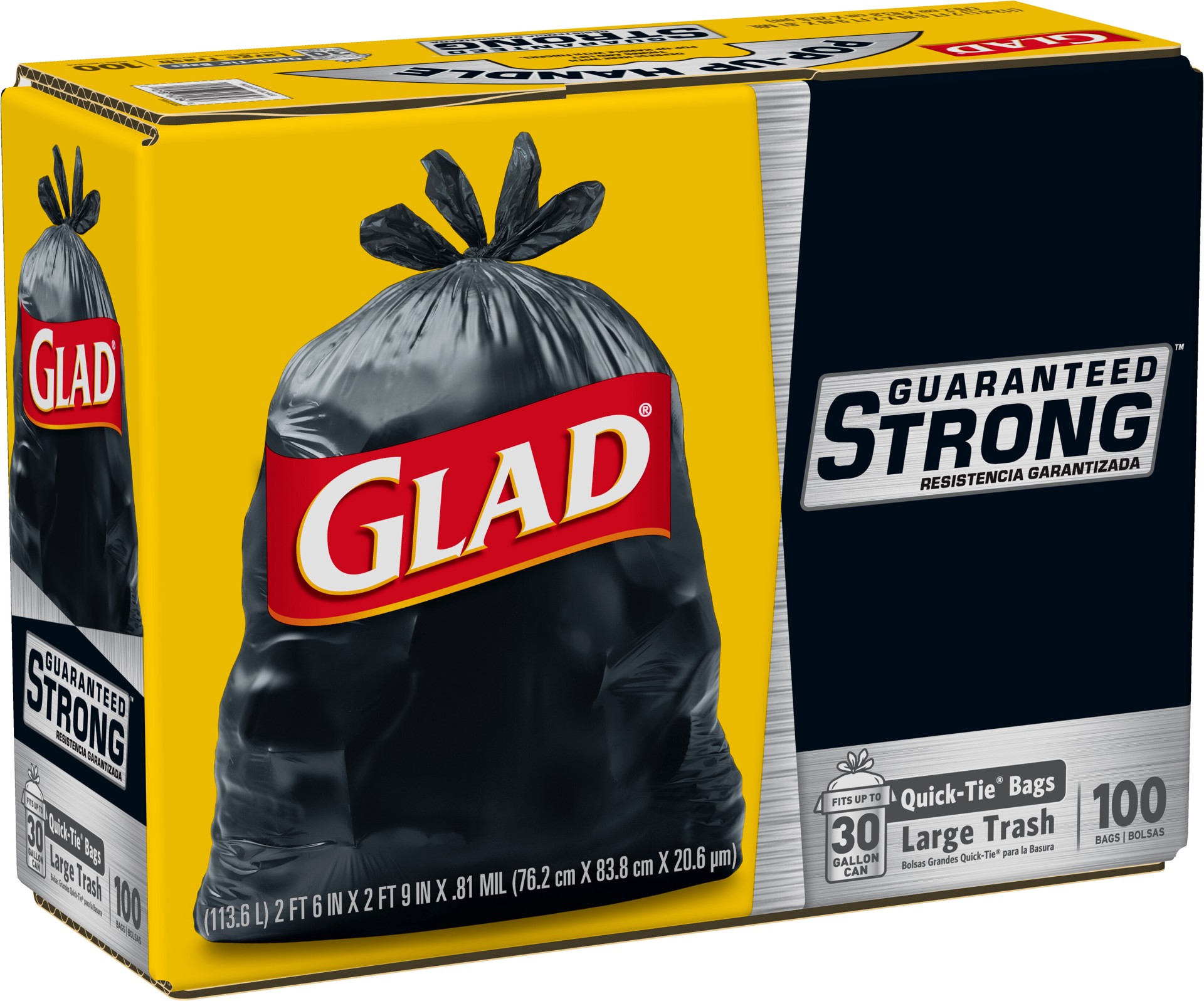 slide 5 of 5, Glad Large Quick-Tie Trash Bags - Extra Strong 30 Gallon Black Trash Bag - 100 Count, 100 ct