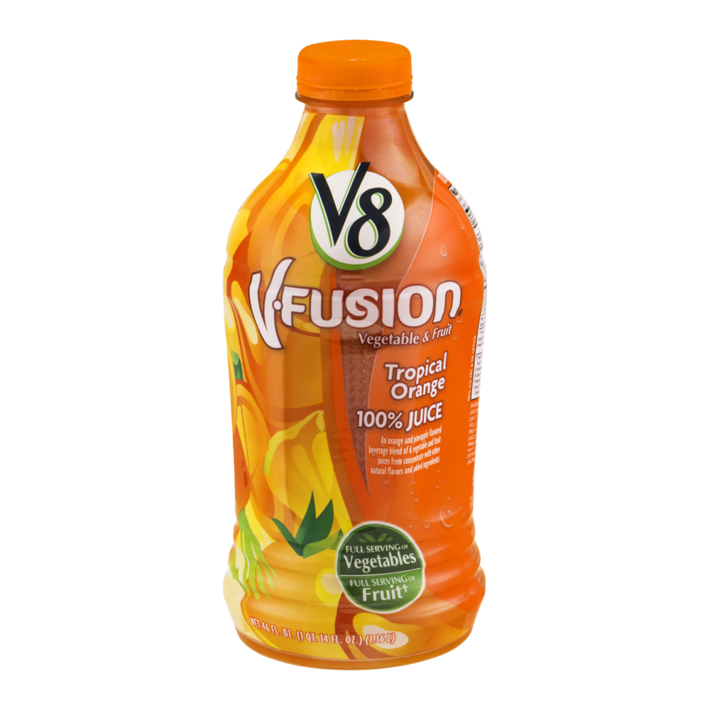 slide 1 of 1, V8 V-Fusion Tropical Orange 100% Vegetable & Fruit Juice 46 fl.oz., 46 fl oz