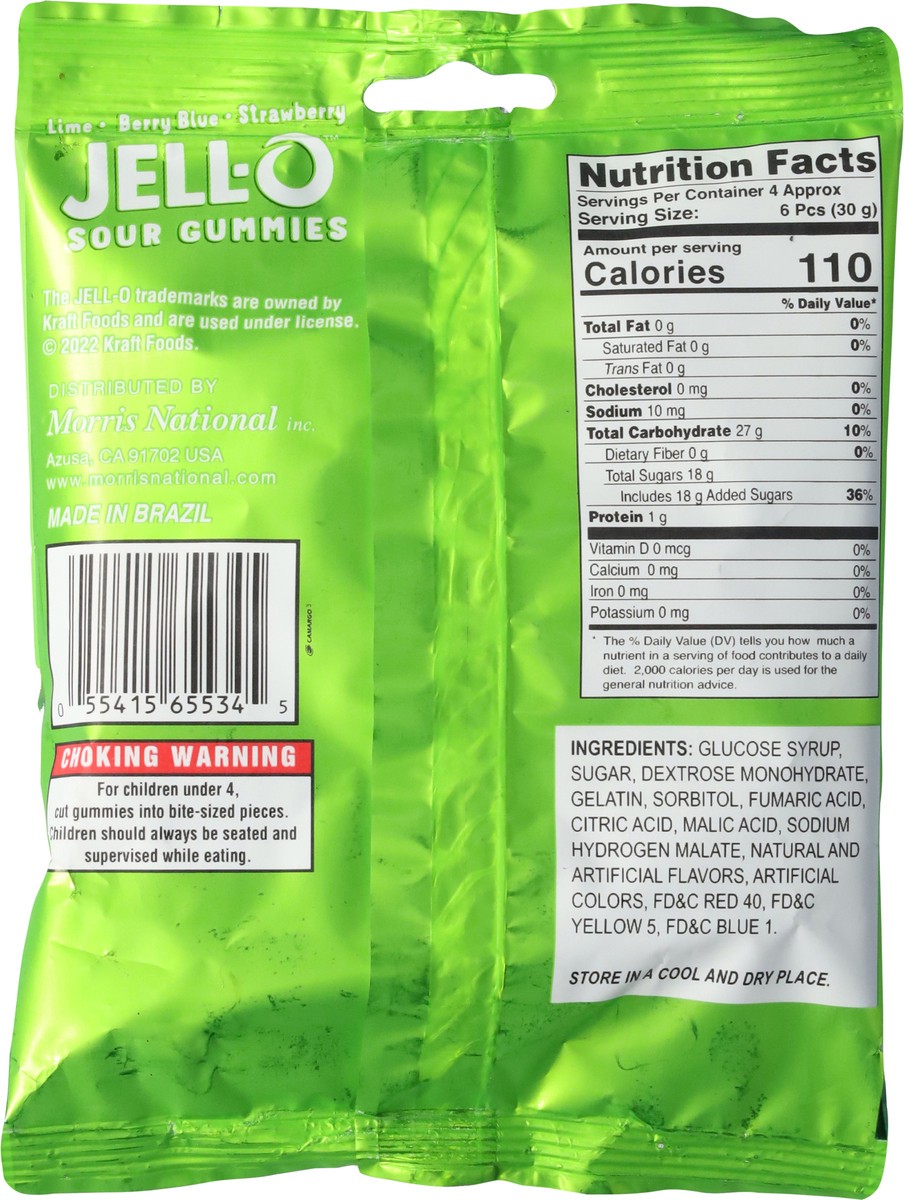 slide 5 of 13, Jell-O Lime/Berry Blue/Strawberry Sour Gummies 4.5 oz, 4.5 oz