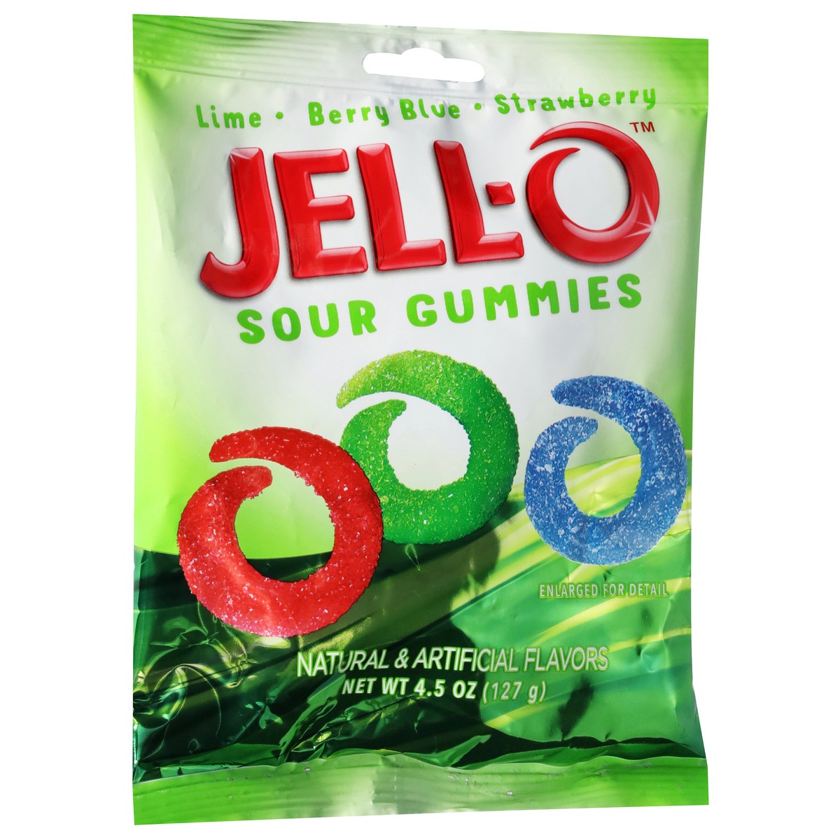 slide 13 of 13, Jell-O Lime/Berry Blue/Strawberry Sour Gummies 4.5 oz, 4.5 oz