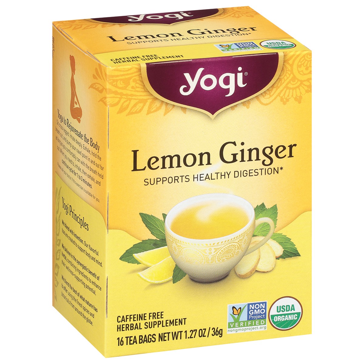 slide 7 of 9, Yogi Caffeine Free Tea Bags Lemon Ginger Herbal Supplement 16 Tea Bags, 16 ct