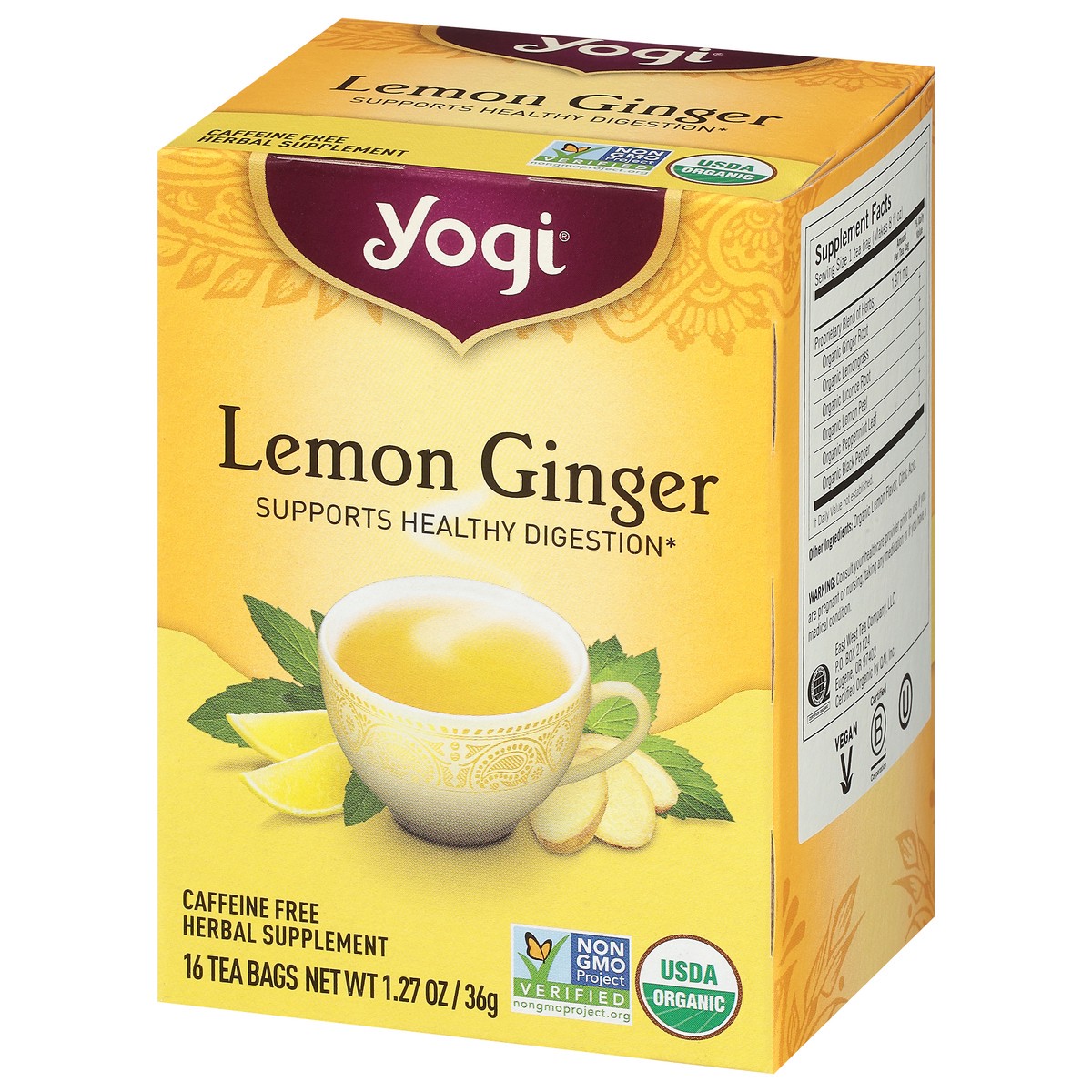 slide 3 of 9, Yogi Caffeine Free Tea Bags Lemon Ginger Herbal Supplement 16 Tea Bags, 16 ct