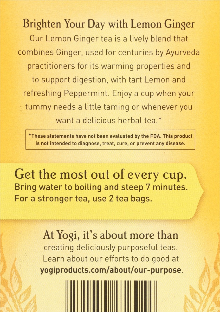 slide 8 of 9, Yogi Caffeine Free Tea Bags Lemon Ginger Herbal Supplement 16 Tea Bags, 16 ct
