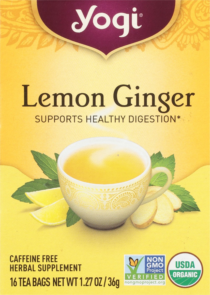 slide 4 of 9, Yogi Caffeine Free Tea Bags Lemon Ginger Herbal Supplement 16 Tea Bags, 16 ct