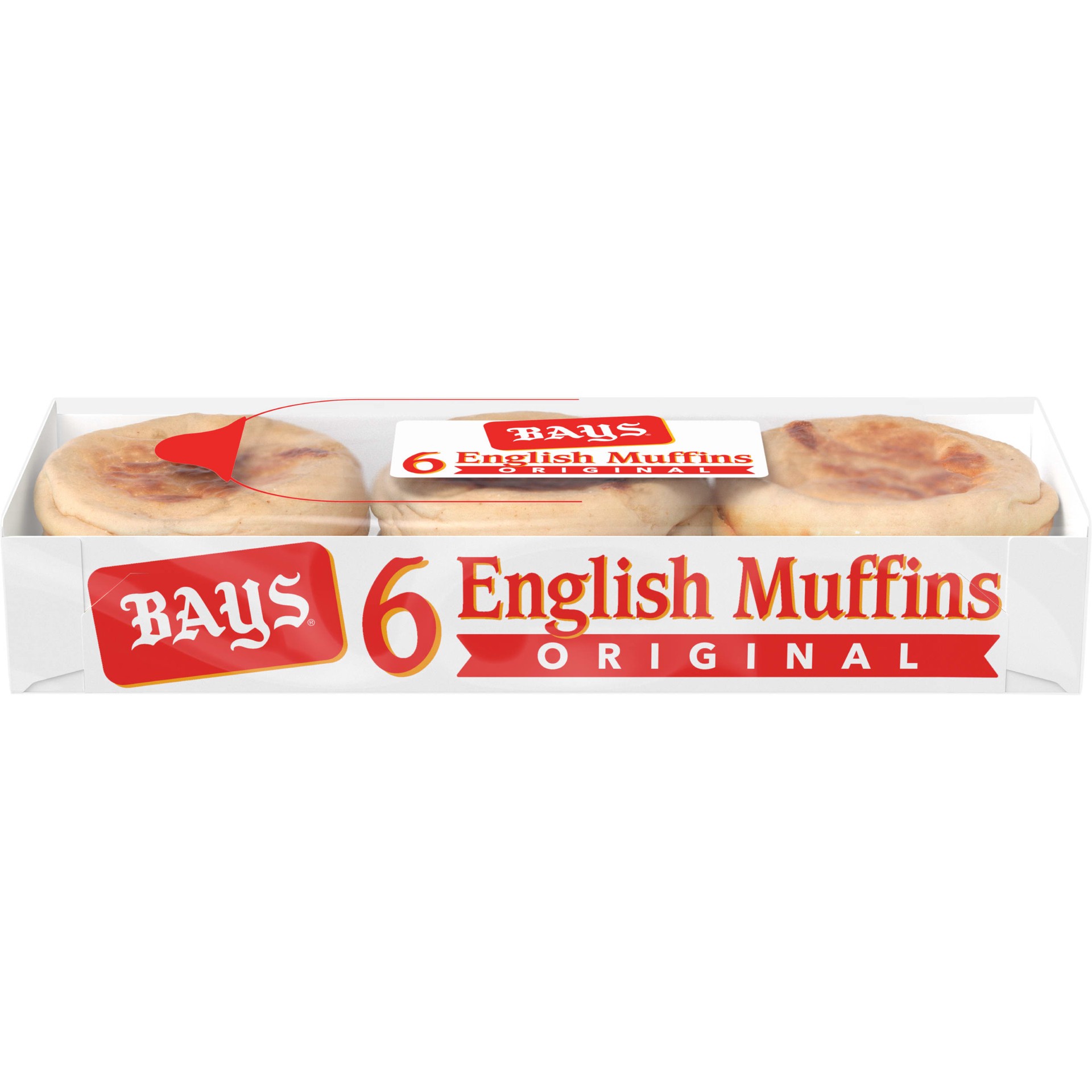 slide 1 of 2, Bays Original English Muffins, 6 count, Plain Pre-sliced English Muffins, 12 oz Tray, 6 ct