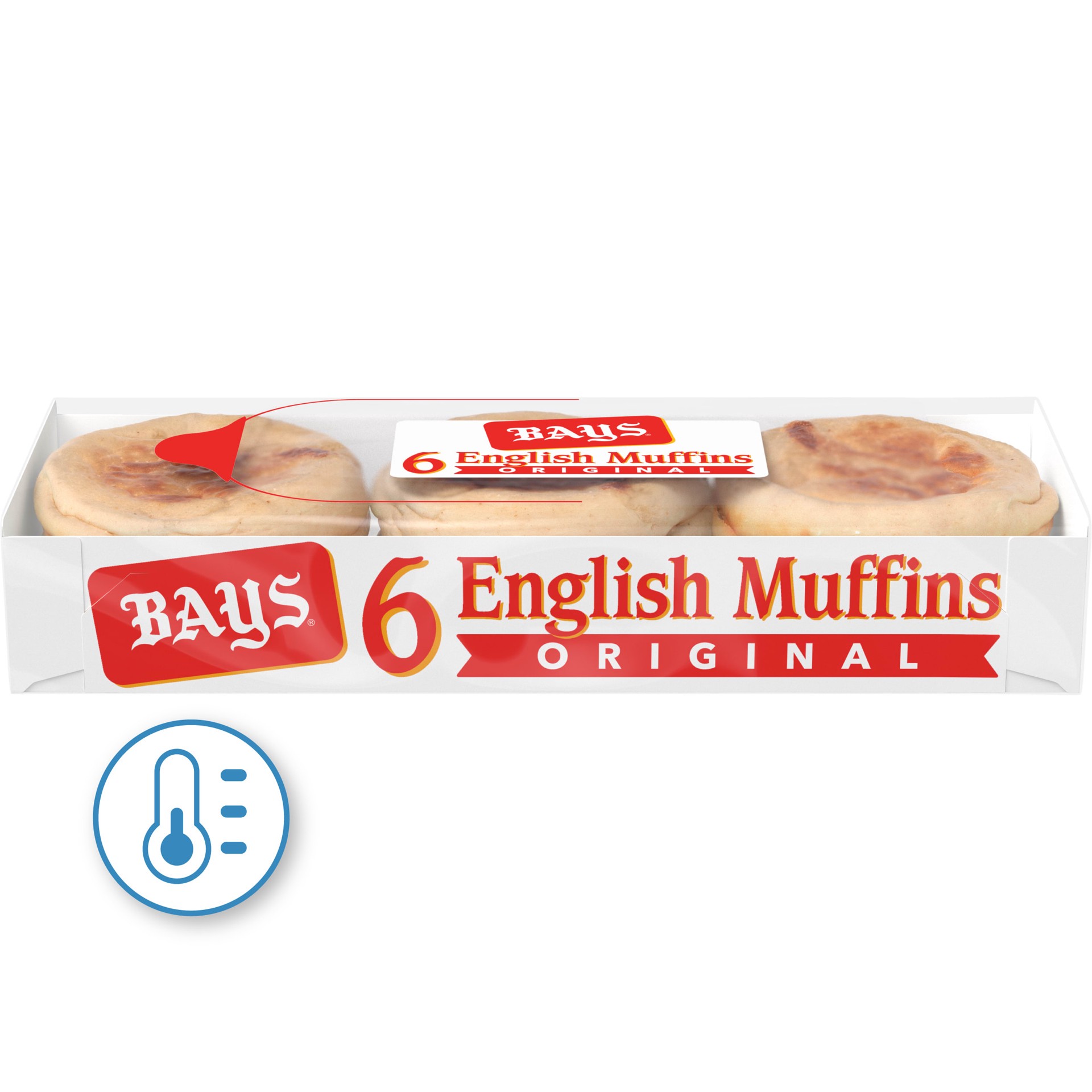 slide 1 of 2, Bays Original English Muffins, 6 count, Plain Pre-sliced English Muffins, 12 oz Tray, 6 ct