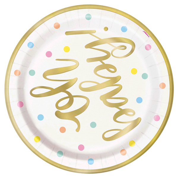 slide 1 of 1, Unique Industries Gold"Oh Baby" Baby Shower Dessert Plates, 9", 8 ct