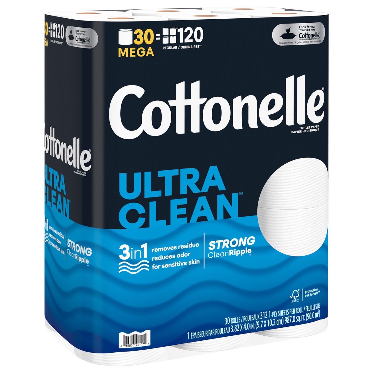 slide 6 of 9, Cottonelle Ultra Clean Toilet Paper, 30 Mega Rolls, 30 bc
