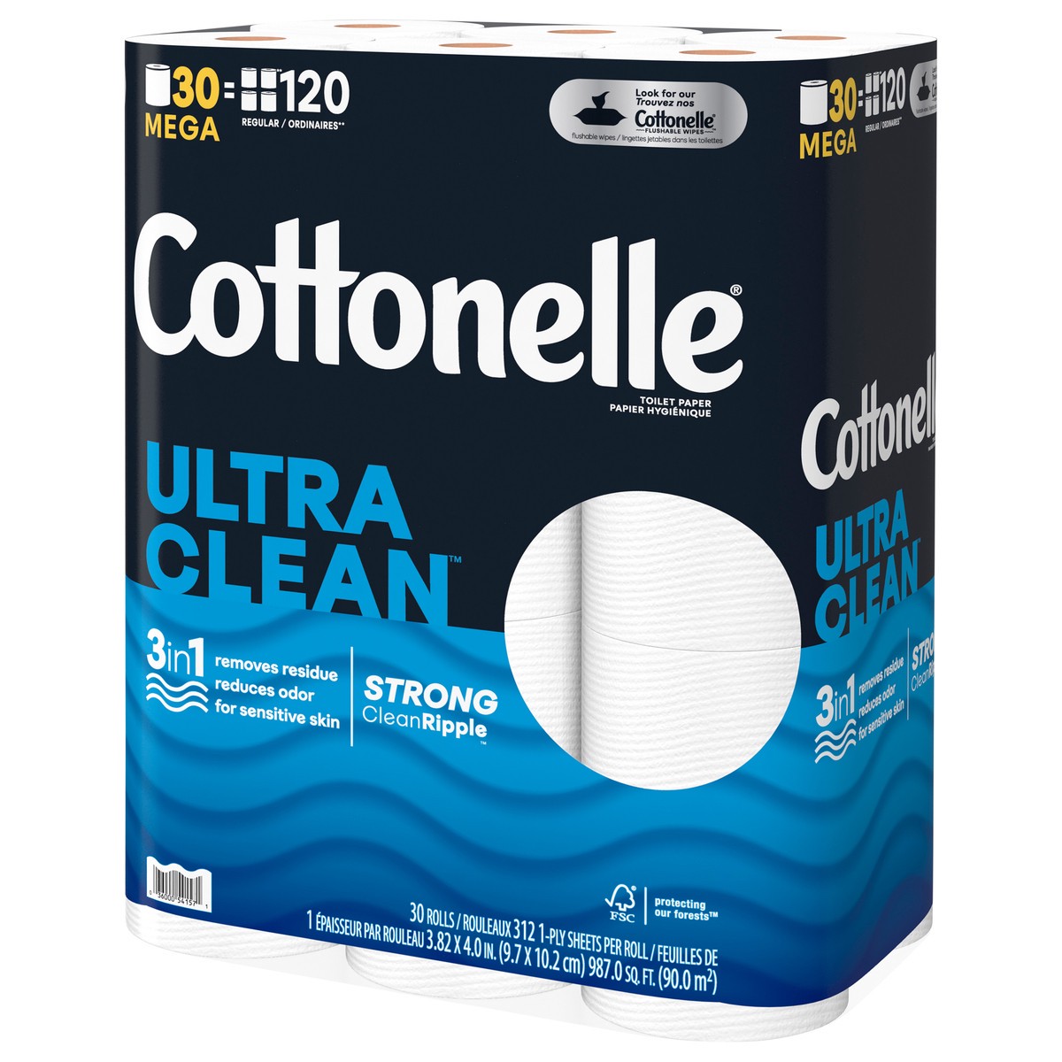 slide 2 of 9, Cottonelle Ultra Clean Toilet Paper, 30 Mega Rolls, 30 bc