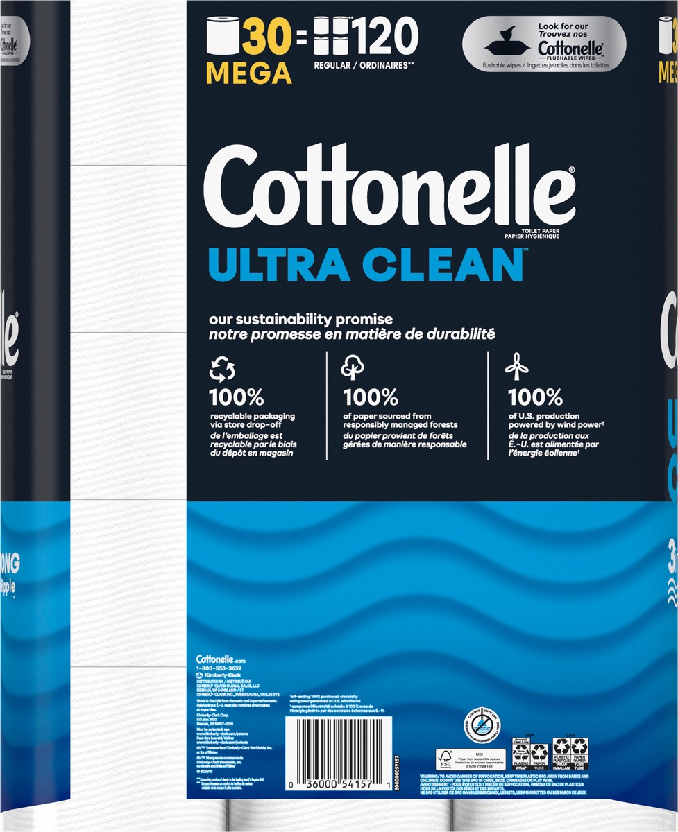 slide 3 of 9, Cottonelle Ultra Clean Toilet Paper, 30 Mega Rolls, 30 bc
