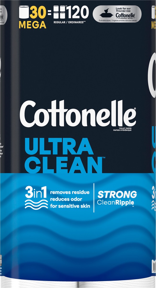 slide 5 of 9, Cottonelle Ultra Clean Toilet Paper, 30 Mega Rolls, 30 bc