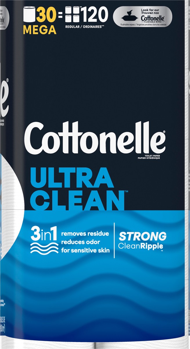 slide 8 of 9, Cottonelle Ultra Clean Toilet Paper, 30 Mega Rolls, 30 bc